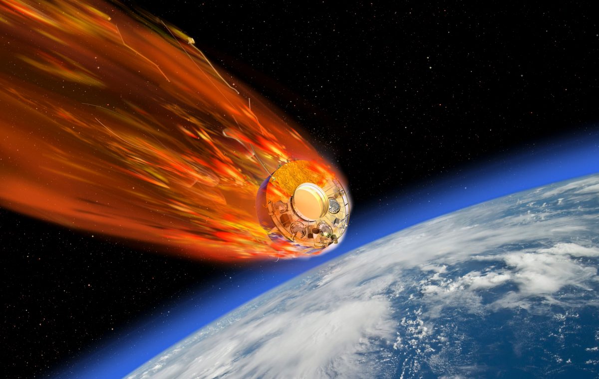 An artist’s depiction of an ESA Cluster-series satellite reentering the atmosphere. Credit: ESA/David Ducross